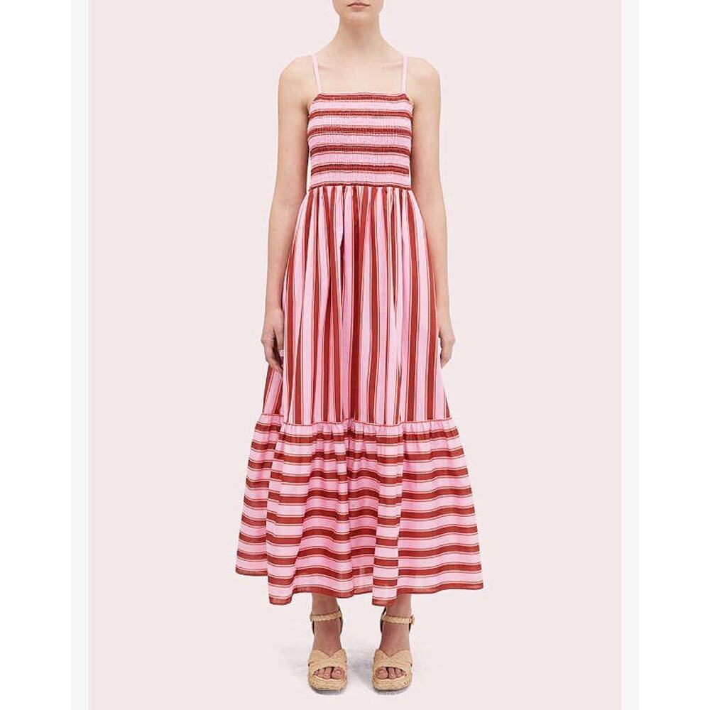 Kate Spade Maxi Dress Calais Stripe Smocked Pink Red $348 Womens M - Picture 2 of 14